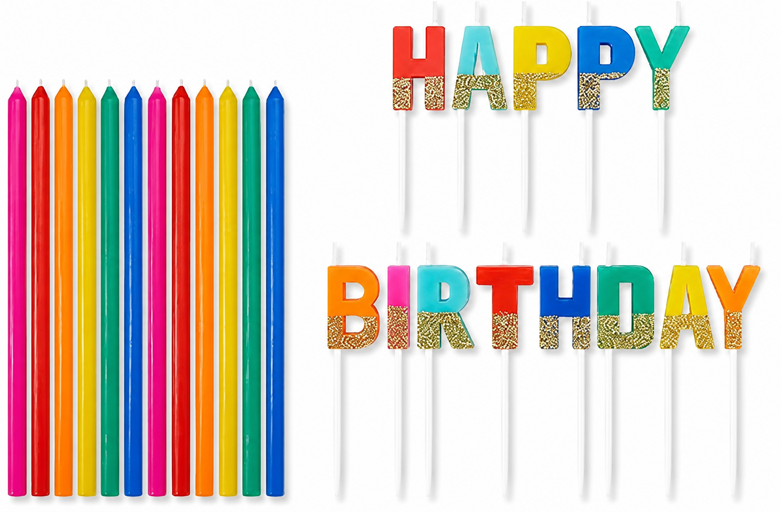 American Greetings Birthday Candles, Multicolored Long Thin & Happy Birthday Text on Toothpicks (25-Count)
